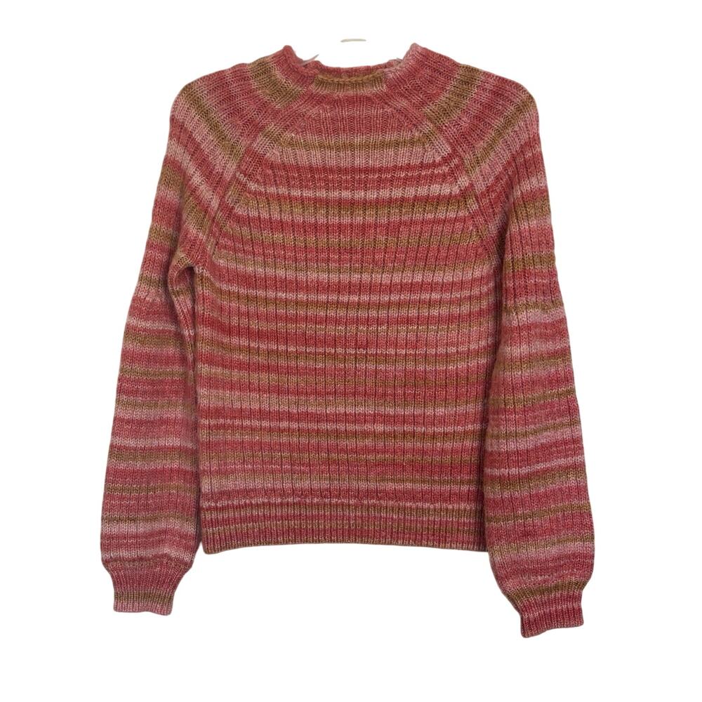 Anthropologie t.la Pink Drea Pullover Sweater XS Striped Mock Neck Boho Fuzzy